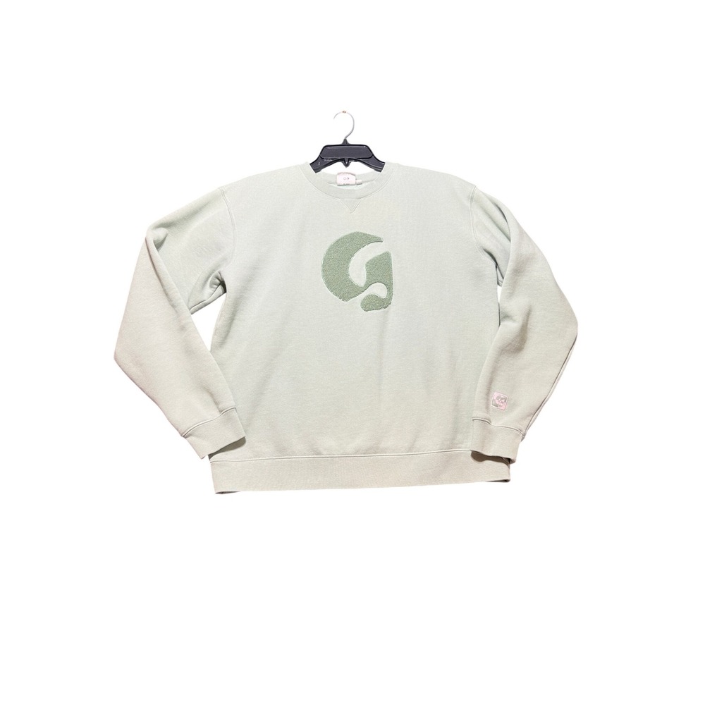Glossier Crewneck‎ Sweatshirt Unisex Large Sage Green Excellent Chenille Logo